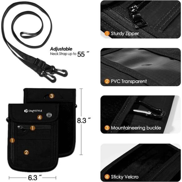 Neck Wallet, RFID Passport Holder for Travel, Adjustable Neck Strap - Picture 10 of 14